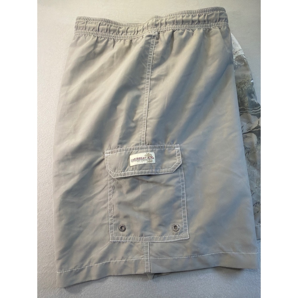 Caribbean Joe Mens XL Tan Tropical Floral Swim Trunks Cargo Board Shorts - Picture 4 of 11